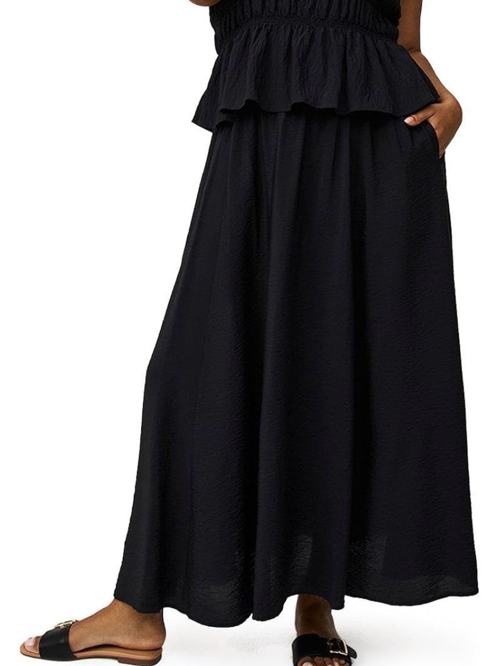 TORRID TEA LENGTH HAMMERED RAYON SHIRRED Black SKIRT Maxi Size 12 Boho Goth NWT - Picture 3 of 10